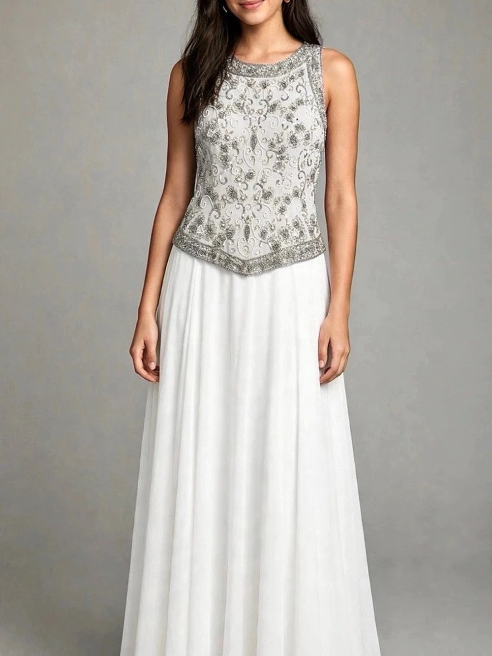 J Kara Soft Grey Sleeveless Stripe Embellished Maxi Dress